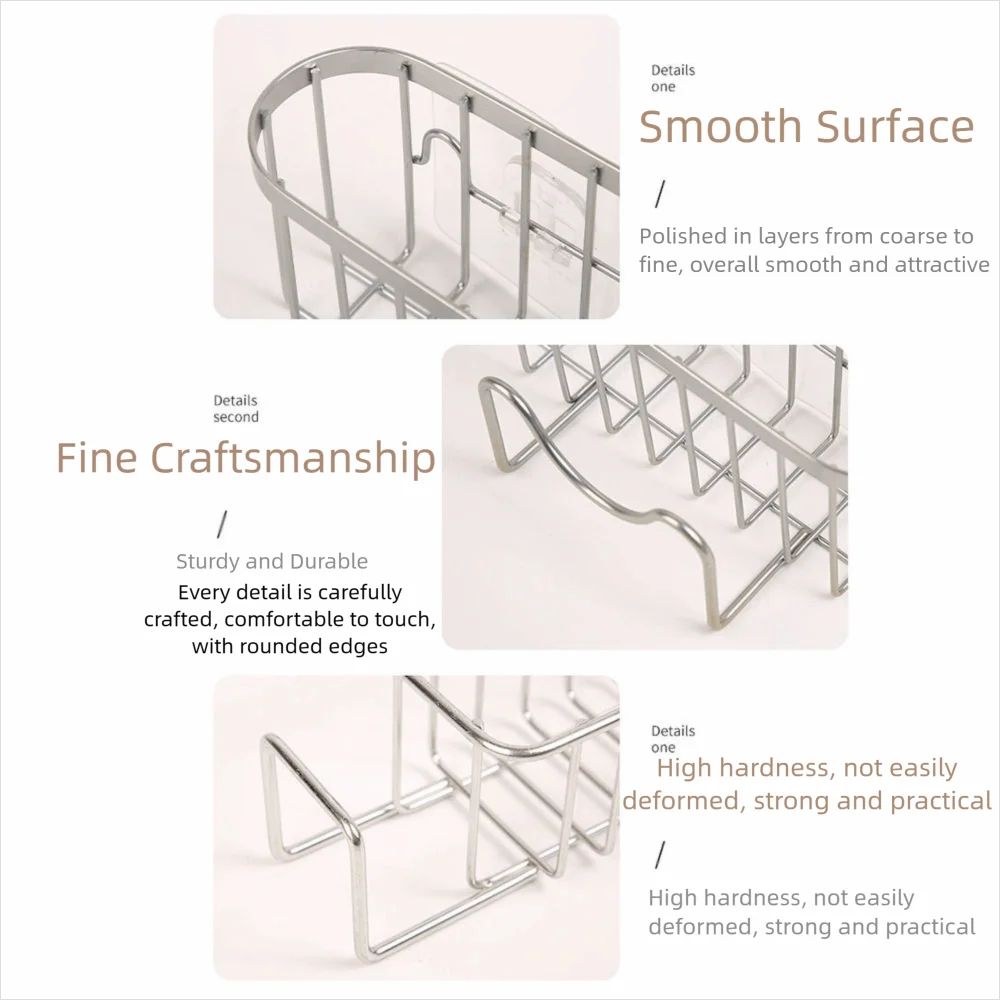 Stainless Steel Sink Sponge Holder Rack Suction Cup Adhesive Kitchen Organizer With Fast Drainage 3