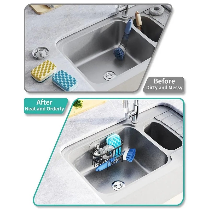 Stainless Steel Sink Sponge Holder Rack Suction Cup Adhesive Kitchen Organizer With Fast Drainage 1
