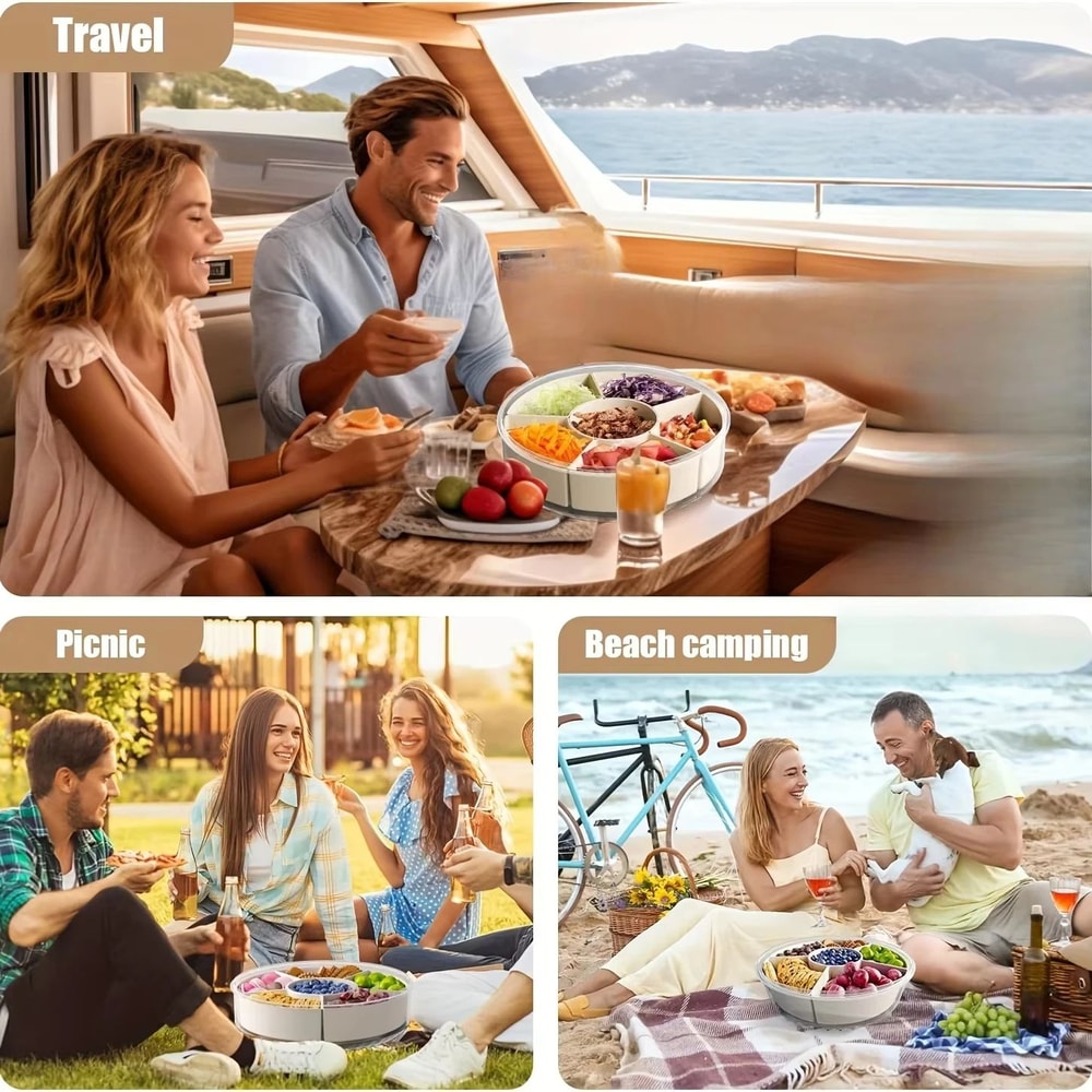 Rotating 5Compartment Snack Storage Tray With Lid Handle MultiSection Food Organizer 2