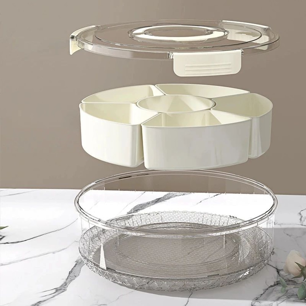 Rotating 5Compartment Snack Storage Tray With Lid Handle MultiSection Food Organizer 3