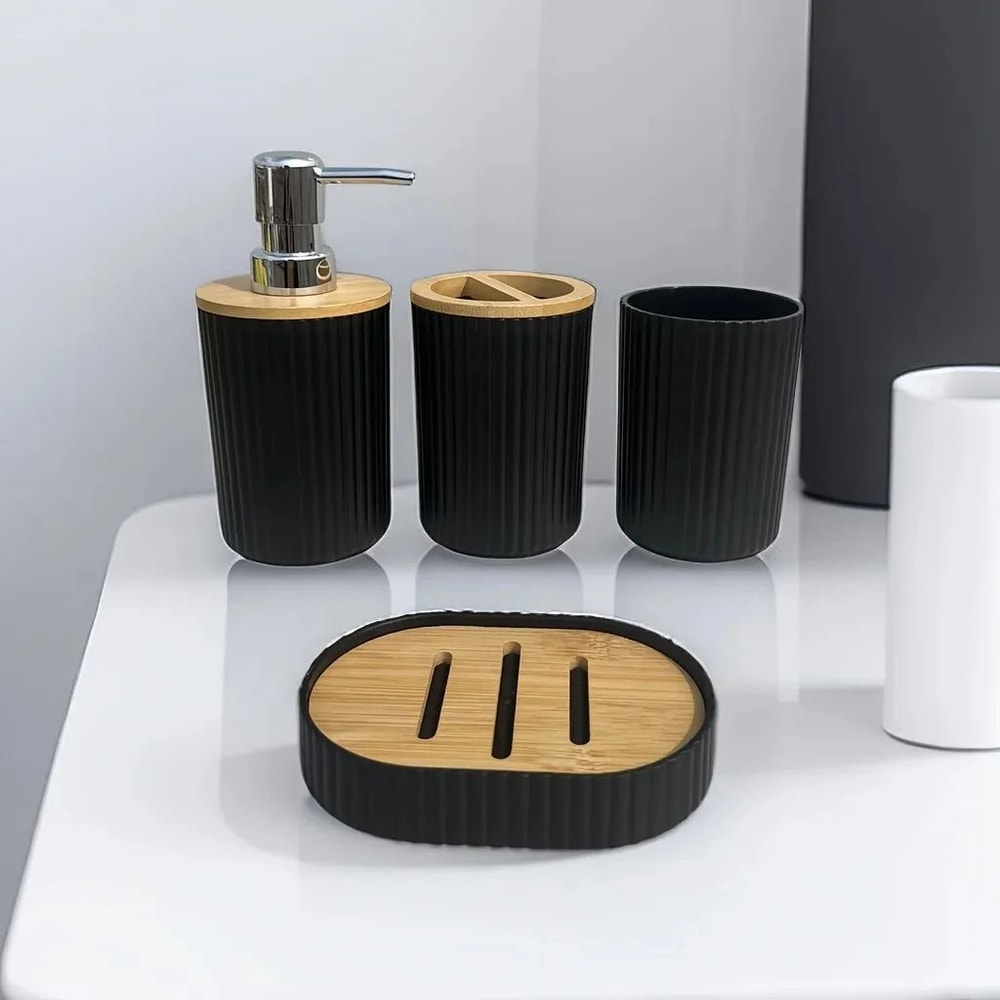 4Piece Bathroom Accessories Set Toothbrush Holder Soap Dispenser Cup Soap Dish Organizer 7