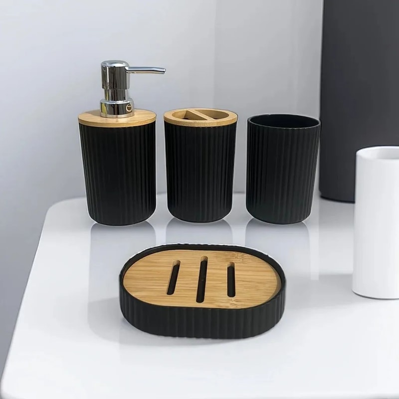 4Piece Bathroom Accessories Set Toothbrush Holder Soap Dispenser Cup Soap Dish Organizer 7