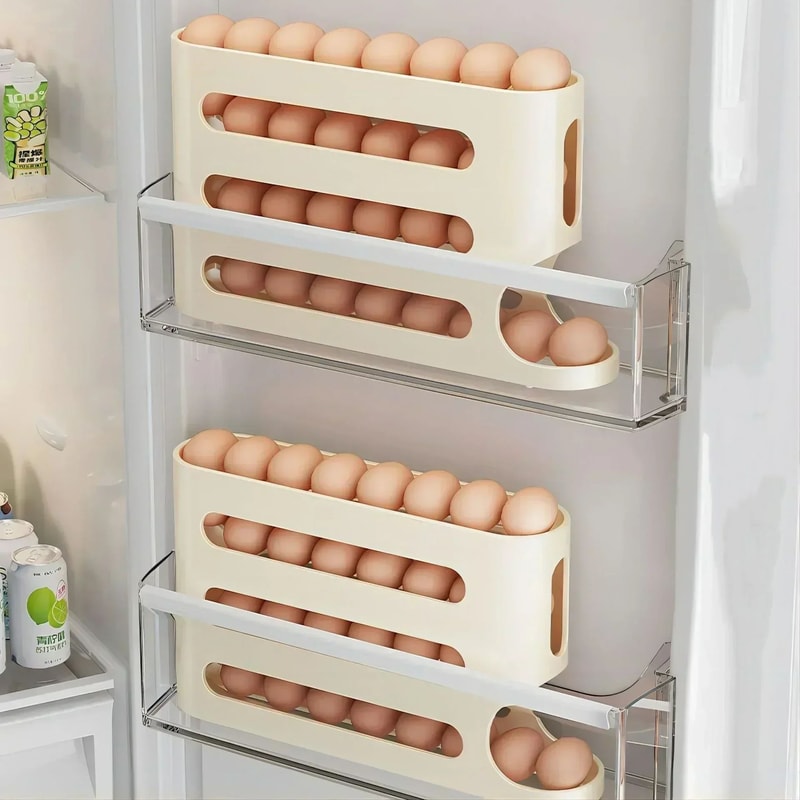 24 Layer Rolling Egg Storage Rack Gravity Feed Refrigerator Egg Organizer Box 1