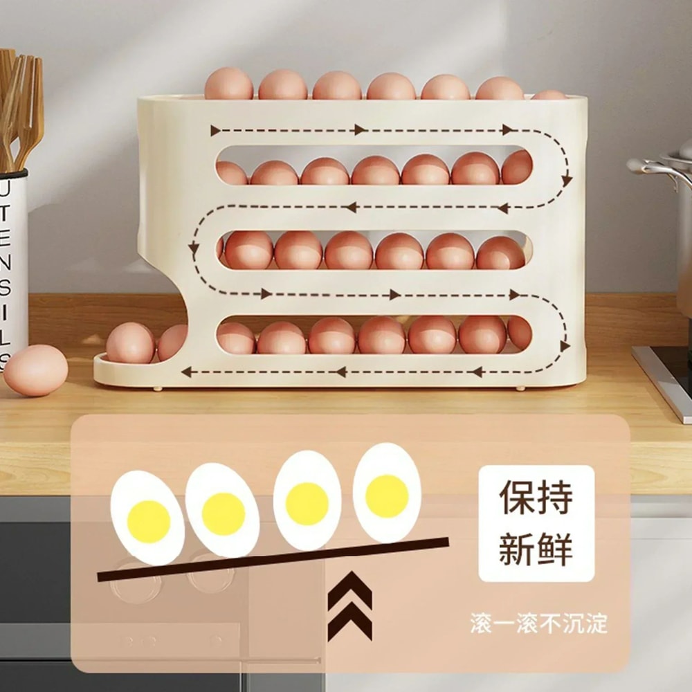 24 Layer Rolling Egg Storage Rack Gravity Feed Refrigerator Egg Organizer Box 2