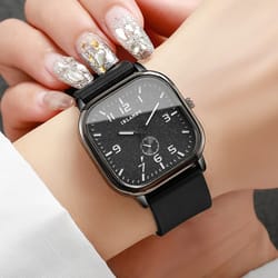 square dial quartz watch with silicone strap – fashion casual wristwatch for women & students