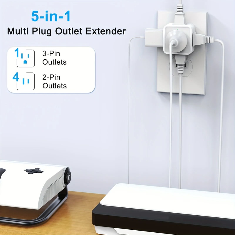 5Way Wall Outlet Extender Compact Multi Plug Splitter For Home Travel Office 1