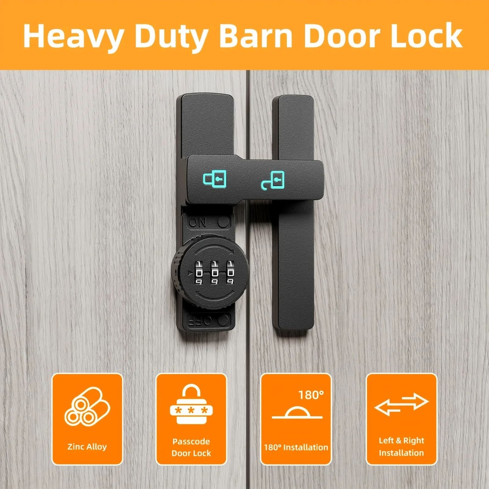 3Digit Combination Sliding Door Lock 180 Barn Door Deadbolt With Luminous Indicator 5