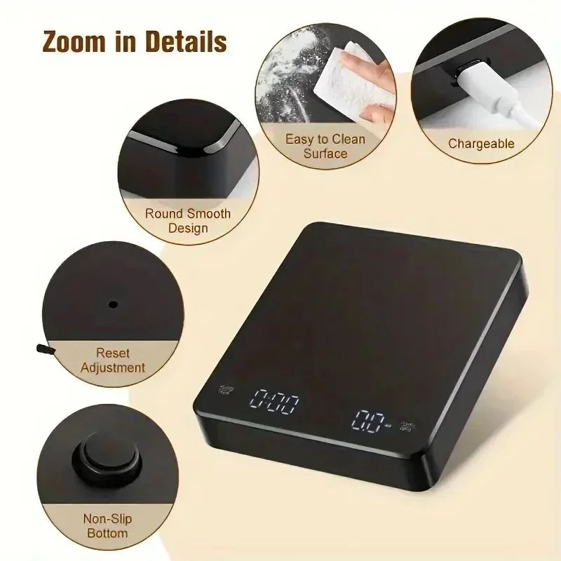 Digital Coffee Scale With Timer 66 Lb High Precision Kitchen Scale With LED Display USB Charging 2