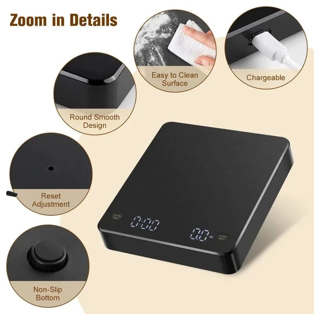 Precision Brew Coffee Scale With Timer 01g Accuracy USB Rechargeable 661 Lb Capacity 4