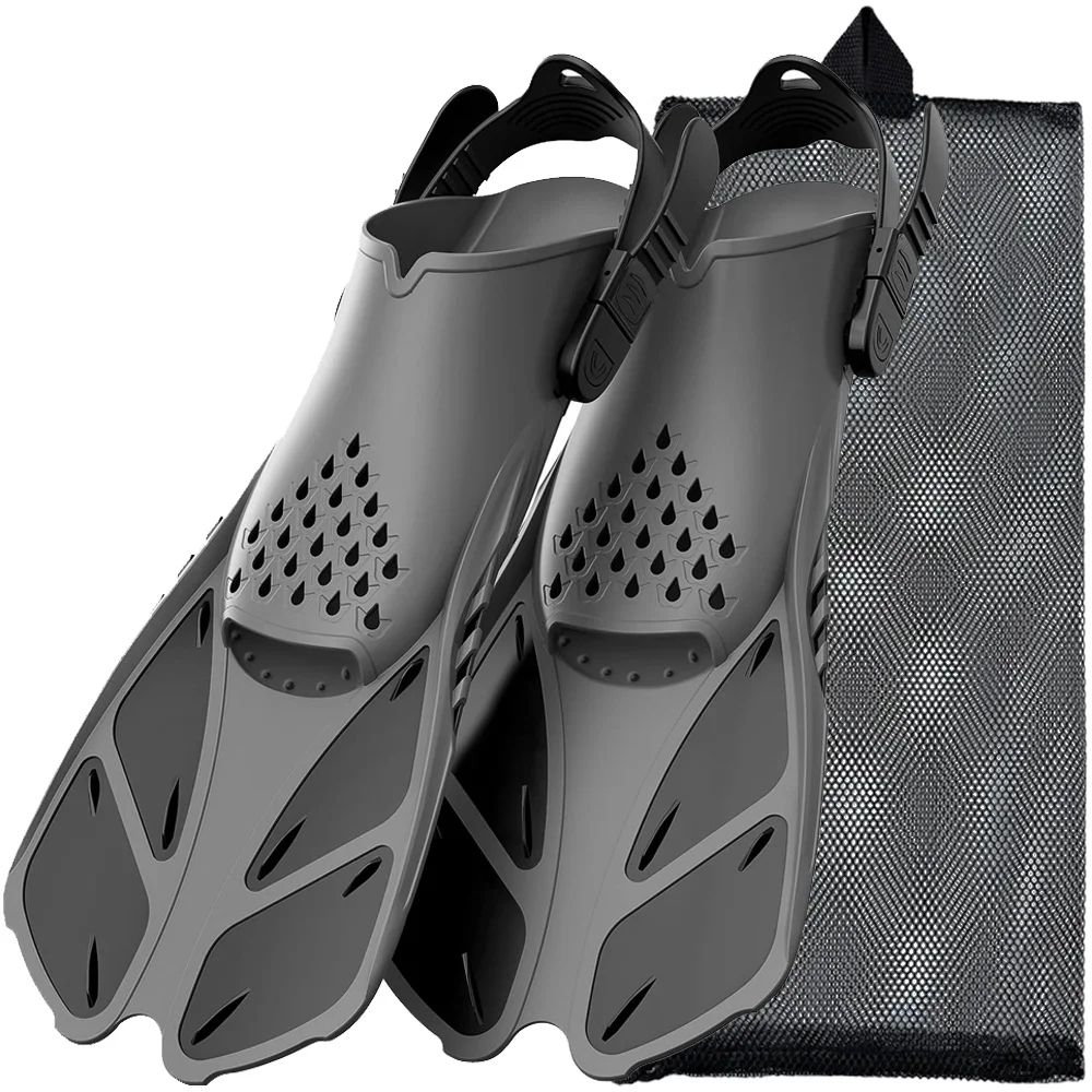 Adjustable Snorkel Fins Adult Short Silicone Open Heel Swim Flippers For Scuba Diving Travel 7