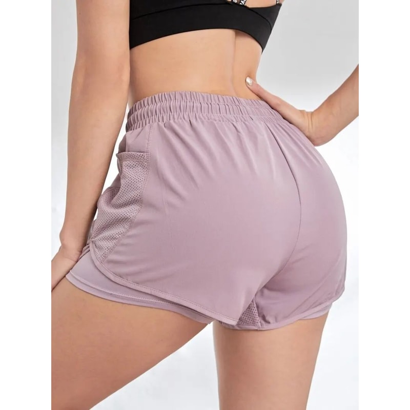 Womens 2in1 Elastic Sports Shorts With Pockets High Waist Yoga Running Training Shorts 4