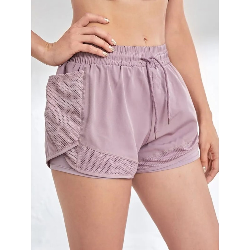 Womens 2in1 Elastic Sports Shorts With Pockets High Waist Yoga Running Training Shorts 5