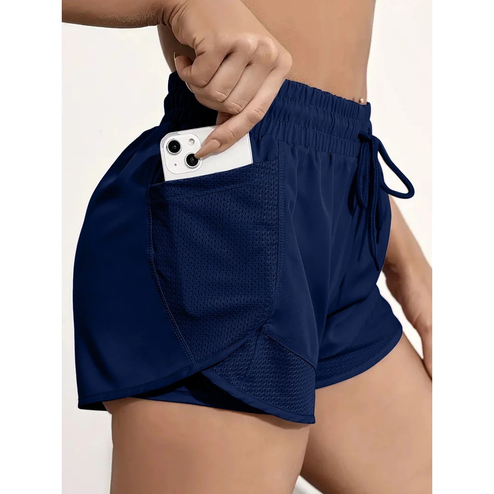 Womens 2in1 Elastic Sports Shorts With Pockets High Waist Yoga Running Training Shorts 8