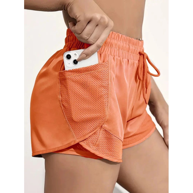 Womens 2in1 Elastic Sports Shorts With Pockets High Waist Yoga Running Training Shorts 10