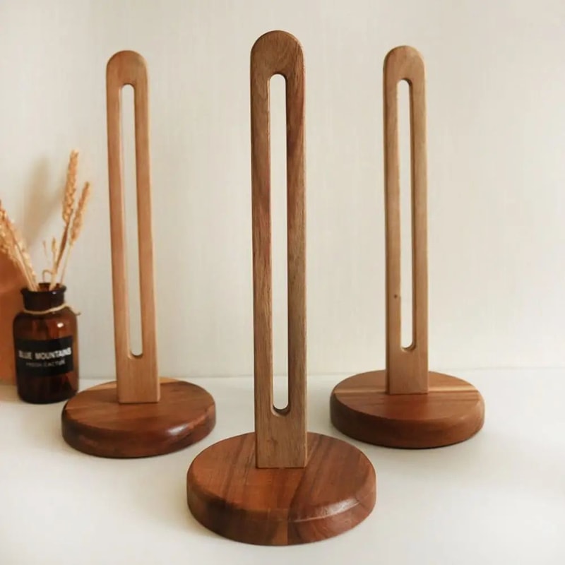 WoodElegance FreeStanding Tissue Holder Solid Wood NonSlip Paper Roll Napkin Organizer Rack 1