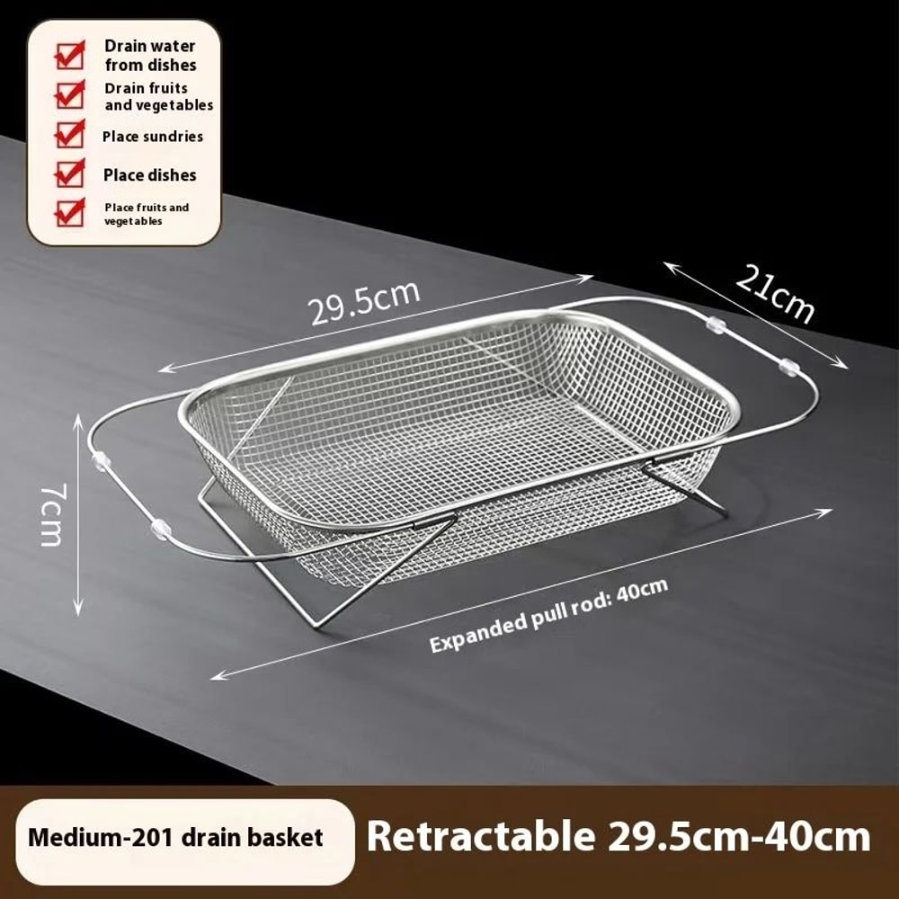 FlexiDrain Stainless Steel Expandable Sink Basket Retractable Vegetable Washer Dish Drying Rack 5