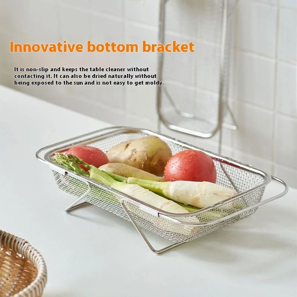 FlexiDrain Stainless Steel Expandable Sink Basket Retractable Vegetable Washer Dish Drying Rack 2