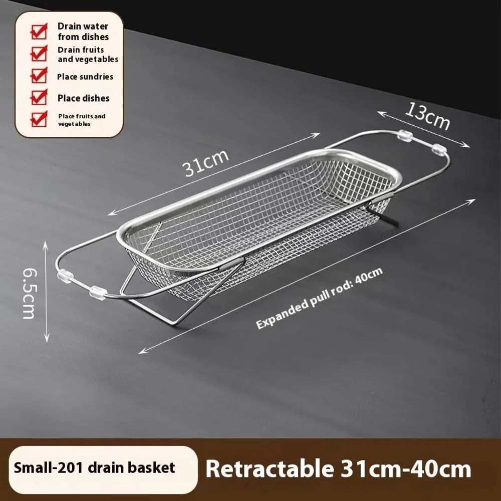 FlexiDrain Stainless Steel Expandable Sink Basket Retractable Vegetable Washer Dish Drying Rack 6
