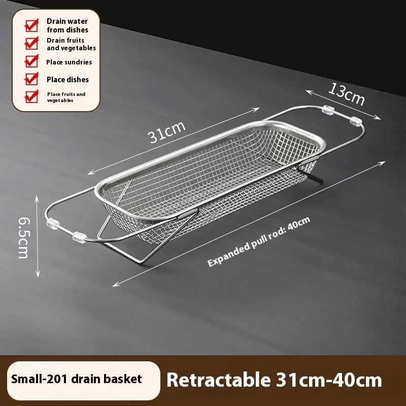 FlexiDrain Stainless Steel Expandable Sink Basket Retractable Vegetable Washer Dish Drying Rack 6