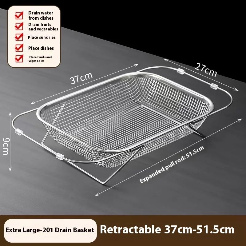 FlexiDrain Stainless Steel Expandable Sink Basket Retractable Vegetable Washer Dish Drying Rack 8