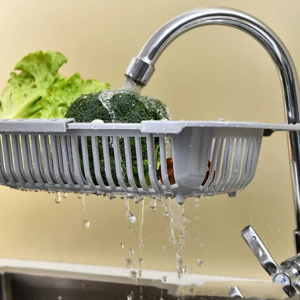 FlexiSink 3in1 Expandable Drain Basket Adjustable Kitchen Sink Storage Vegetable Washer Dish Rack 0