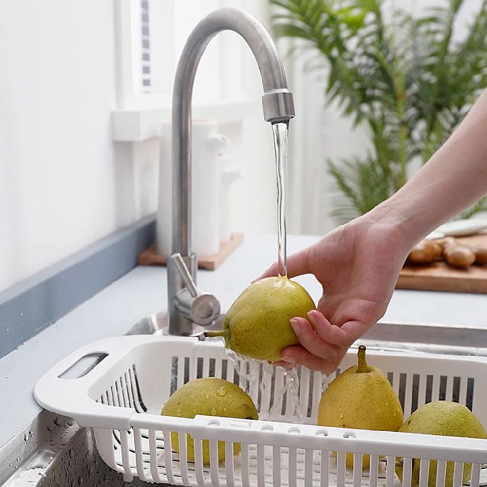 FlexiSink 3in1 Expandable Drain Basket Adjustable Kitchen Sink Storage Vegetable Washer Dish Rack 2