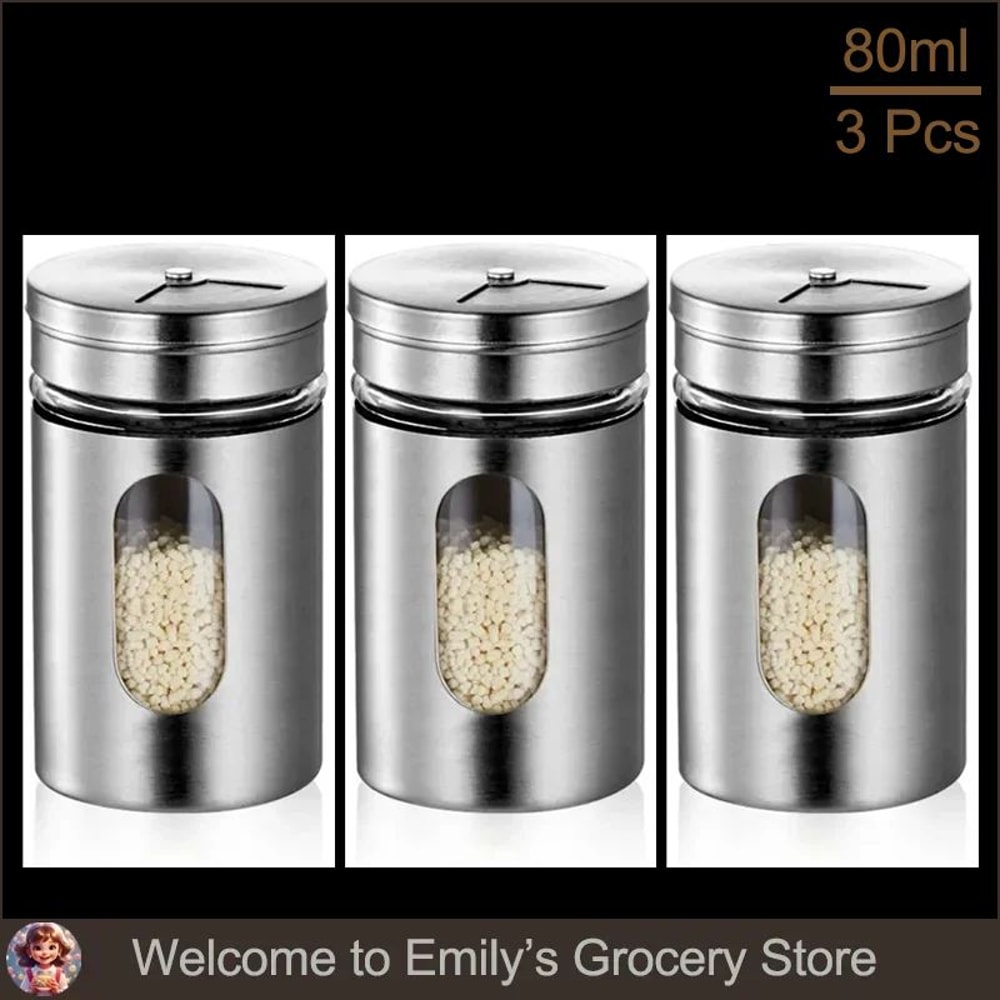 SpiceSpin Stainless Steel Seasoning Shaker Set Rotating Salt Pepper Spice Storage Jars For Kitche 8