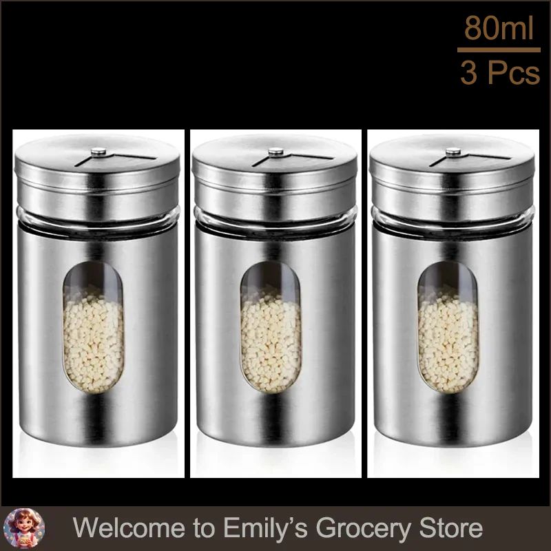 SpiceSpin Stainless Steel Seasoning Shaker Set Rotating Salt Pepper Spice Storage Jars For Kitche 8