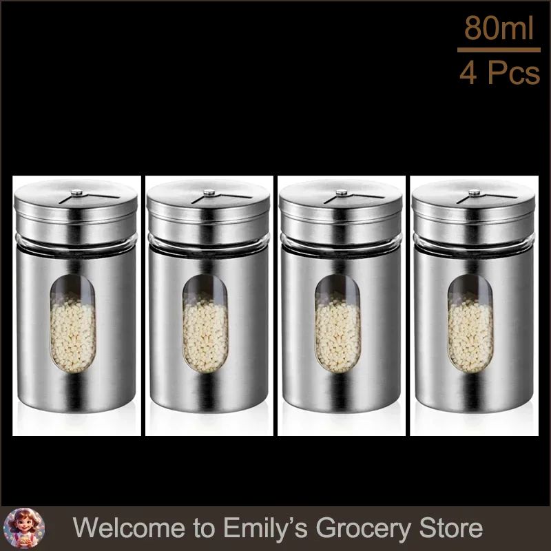 SpiceSpin Stainless Steel Seasoning Shaker Set Rotating Salt Pepper Spice Storage Jars For Kitche 9
