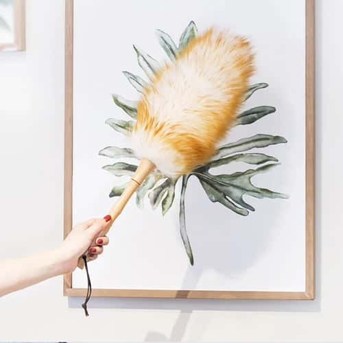 SoftSweep Lambswool Duster – Washable Wooden Handle Dust Brush for Home & Car Cleaning