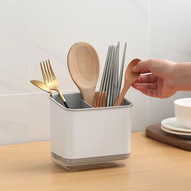 CleanStack Double Layer Cutlery Drain Rack Detachable Chopsticks Holder Spoon Organizer For Kitch 1