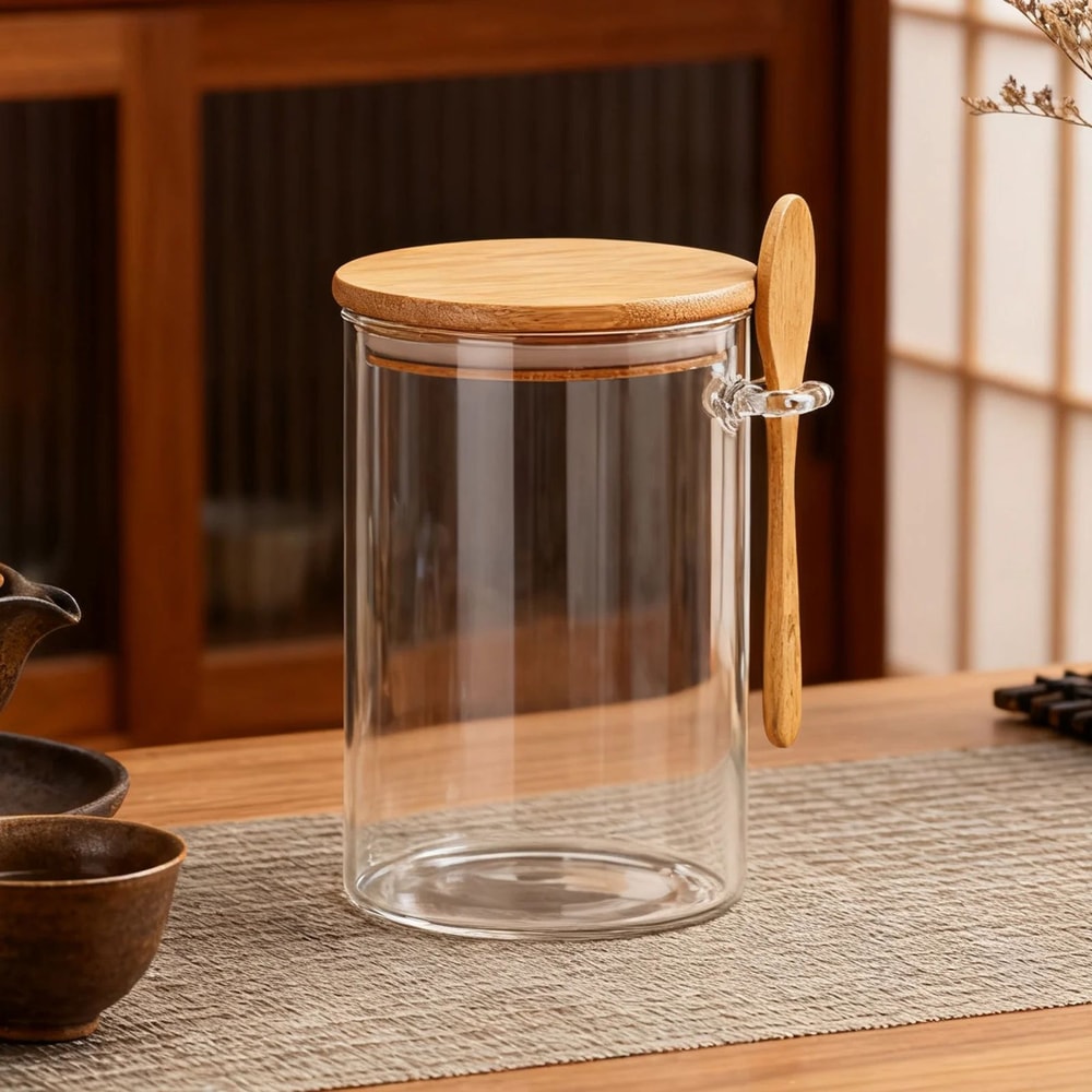 FreshSeal Borosilicate Glass Storage Jar Set Airtight Canister With Spoon For Coffee Tea Pantry O 4