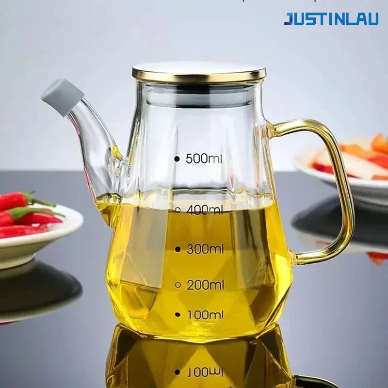 USTINLAU Diamond Glass Oil Dispenser LeakProof Measuring Bottle With Lid For Soy Sauce Vinegar Co 4