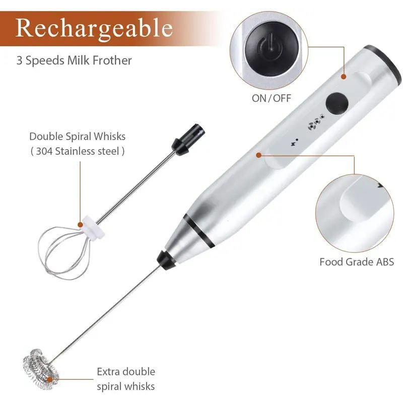 FrothPro USB Electric Milk Frother 3Speed Handheld Coffee Whisk Mixer For Latte Cappuccino Kitche 2