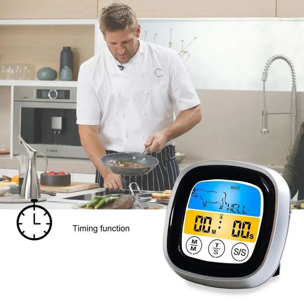 TempMaster Digital Meat Thermometer Touchscreen LCD BBQ Probe With Timer For Grill Oven Kitchen C 1