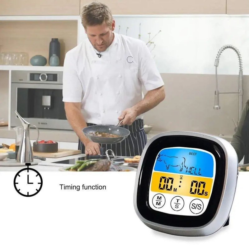 TempMaster Digital Meat Thermometer Touchscreen LCD BBQ Probe With Timer For Grill Oven Kitchen C 1