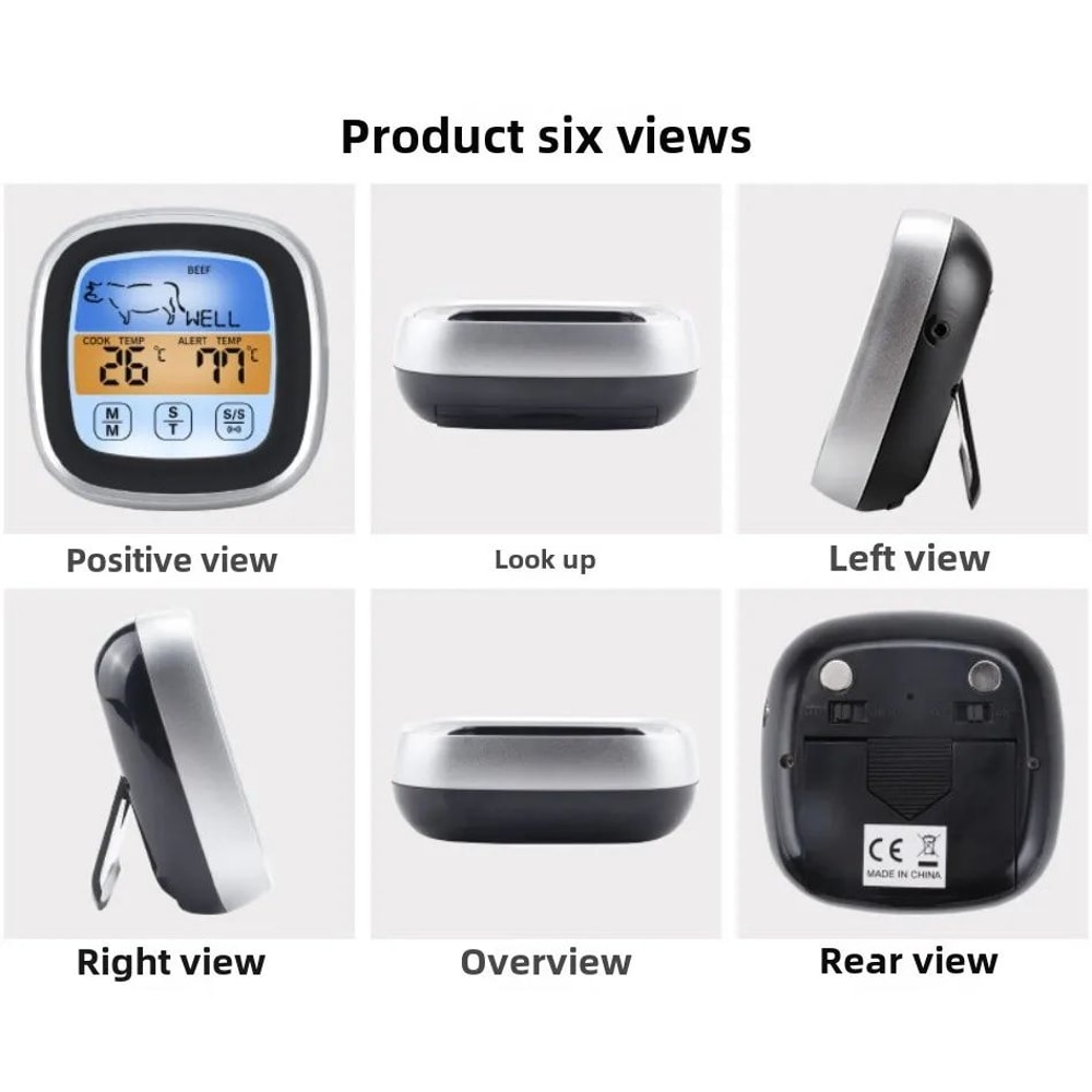 TempMaster Digital Meat Thermometer Touchscreen LCD BBQ Probe With Timer For Grill Oven Kitchen C 4