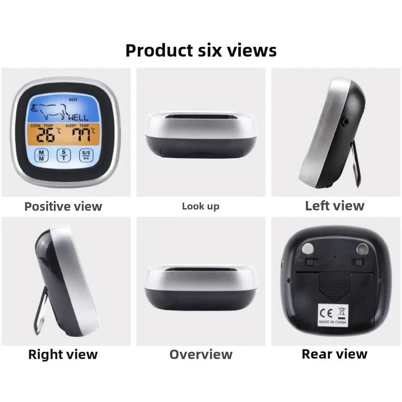 TempMaster Digital Meat Thermometer Touchscreen LCD BBQ Probe With Timer For Grill Oven Kitchen C 4