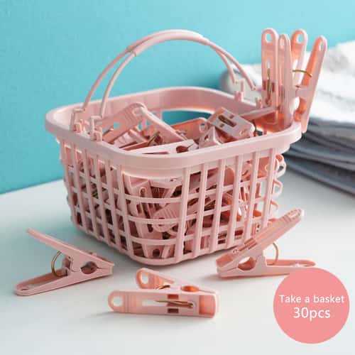 30pcs Windproof Laundry Clips Set with Storage Basket – Heavy Duty Anti-Slip Clothes Pins for Indoor & Outdoor Drying