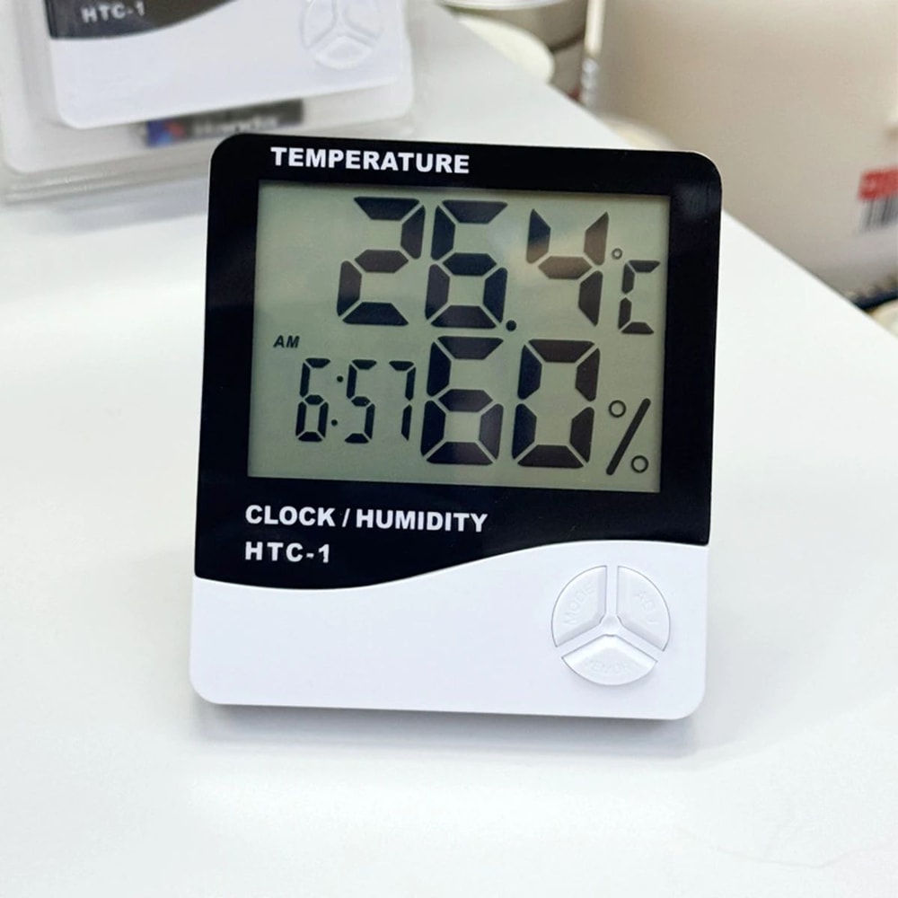 HTC1HTC2 Digital Thermometer Hygrometer Indoor Outdoor Temperature Humidity Monitor With Clock 3
