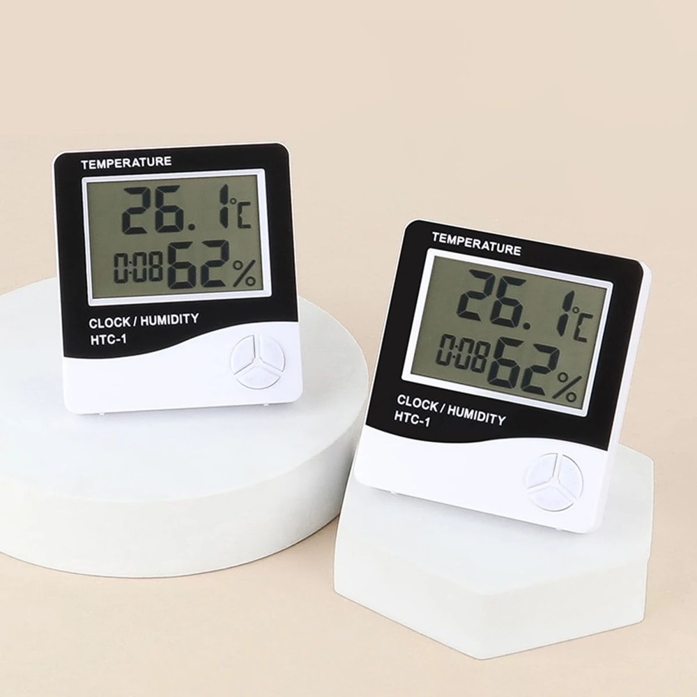 HTC1HTC2 Digital Thermometer Hygrometer Indoor Outdoor Temperature Humidity Monitor With Clock 5