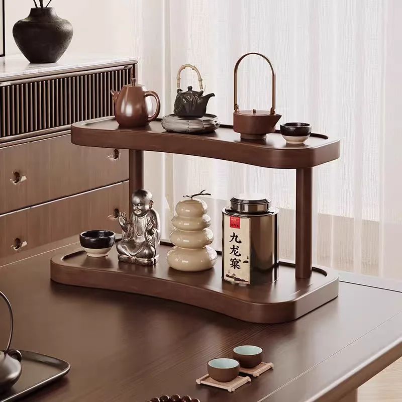 2Tier Bamboo Makeup Mug Organizer Shelf Wooden Countertop Storage Rack For Vanity Kitchen Coffee 0