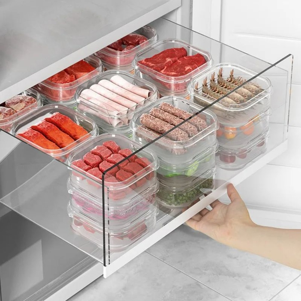 Stackable Refrigerator Storage Boxes Food Grade Meat Food FreshKeeping Containers 350ml650ml Set 1