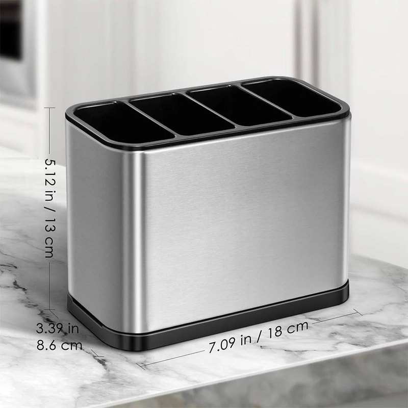 Stainless Steel Silverware Caddy Organizer 4Compartment Utensil Drying Rack For Kitchen 3