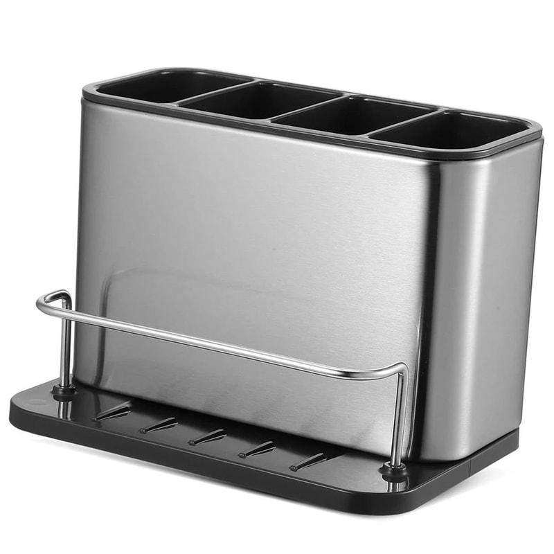 Stainless Steel Silverware Caddy Organizer 4Compartment Utensil Drying Rack For Kitchen 6