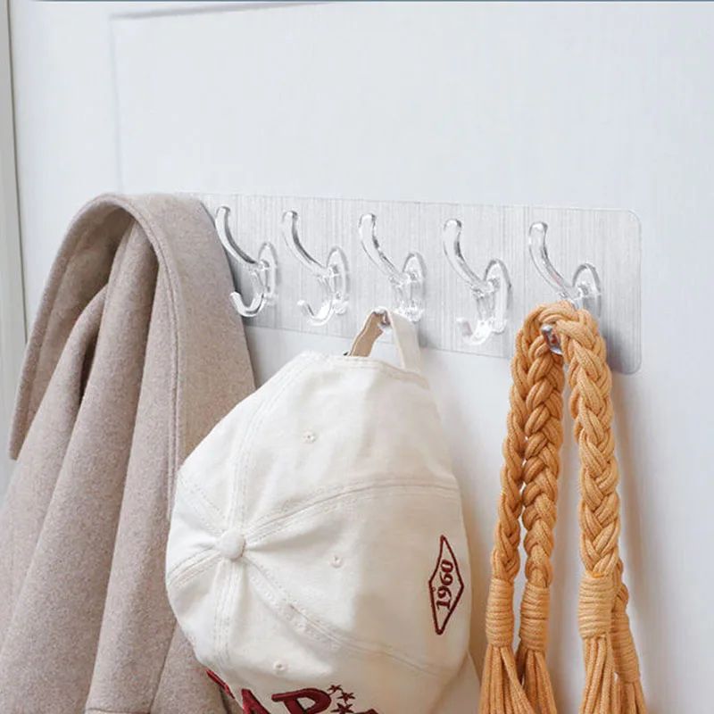 Transparent Adhesive Hook Rack Seamless MultiHook Organizer For Bathroom Kitchen Home 0