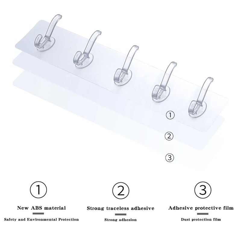 Transparent Adhesive Hook Rack Seamless MultiHook Organizer For Bathroom Kitchen Home 5