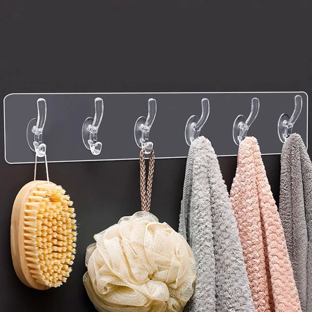 Transparent Adhesive Hook Rack Seamless MultiHook Organizer For Bathroom Kitchen Home 2