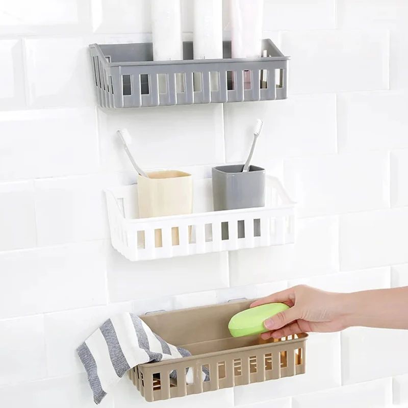 NoDrill Bathroom Shelf Organizer Wall Mounted Shower Storage Rack For Shampoo Toiletries 2