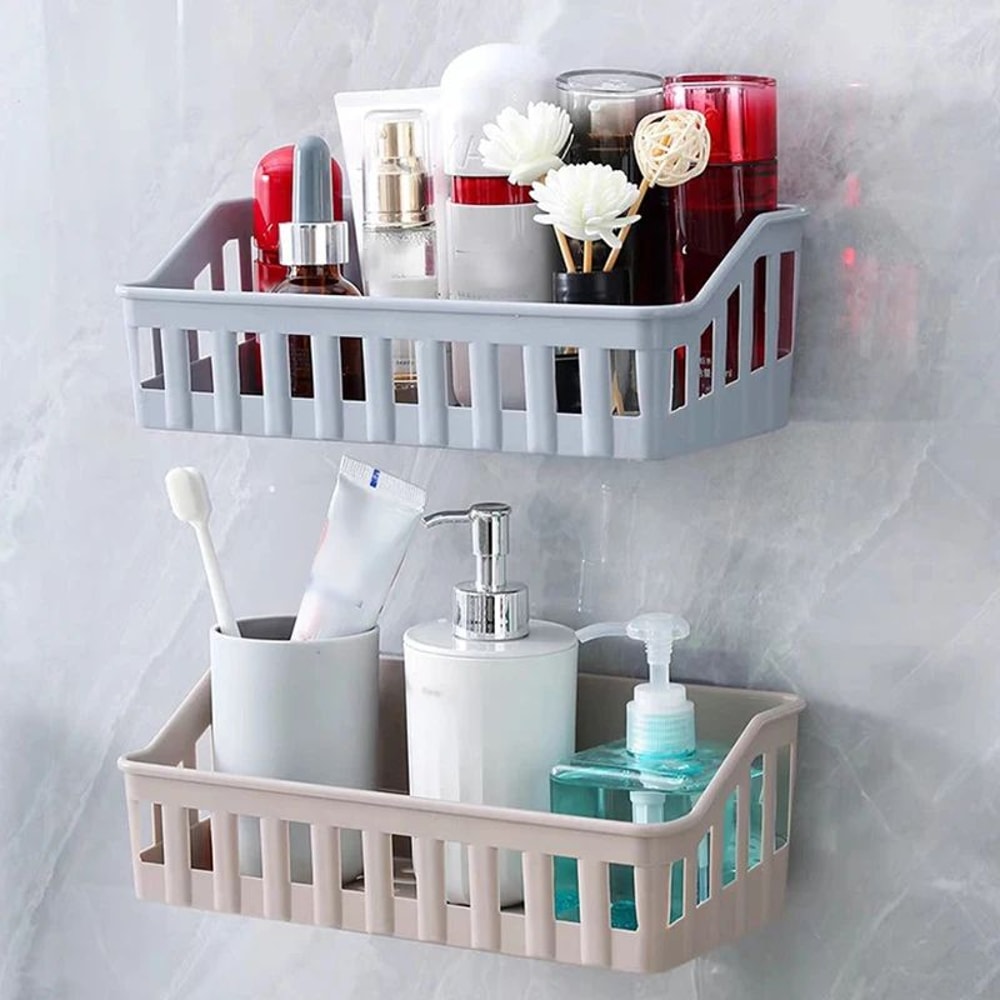 NoDrill Bathroom Shelf Organizer Wall Mounted Shower Storage Rack For Shampoo Toiletries 3